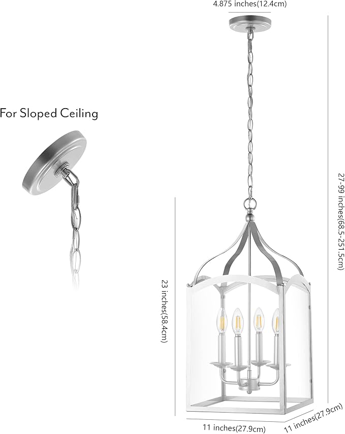 JONATHAN Y 11" Silver 4-Light Traditional Lantern Pendant Light, Metal and Clear Glass Shade, Classic Chandelier for Foyer, Kitchen Island, LED Bulbs Included (JYL7403B)