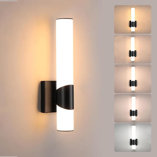 Black Wall Sconce 5CCT Dimmable Bathroom Sconce with Acrylic Shade LED 15 inch Hardwired Wall Light Fixtures for Bathroom Living Room Bedroom Hallway