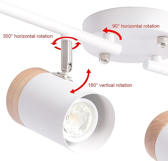 TeHenoo 32-Inch Modern Track Lighting Fixture,Natural Wood Ceiling Light with 4 Adjustable Heads, Flexible Arms for Kitchen, Bedroom, Living Room