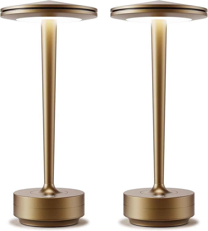 Cordless Table Lamp Rechargeable,6000mAh Battery Operated LED Desk Lamp 3 Color Stepless Touch Dimming,Waterproof Portable Memory Function Light for Bedroom,Outdoor,Patio,Dining,Restaurant Bronze 2P