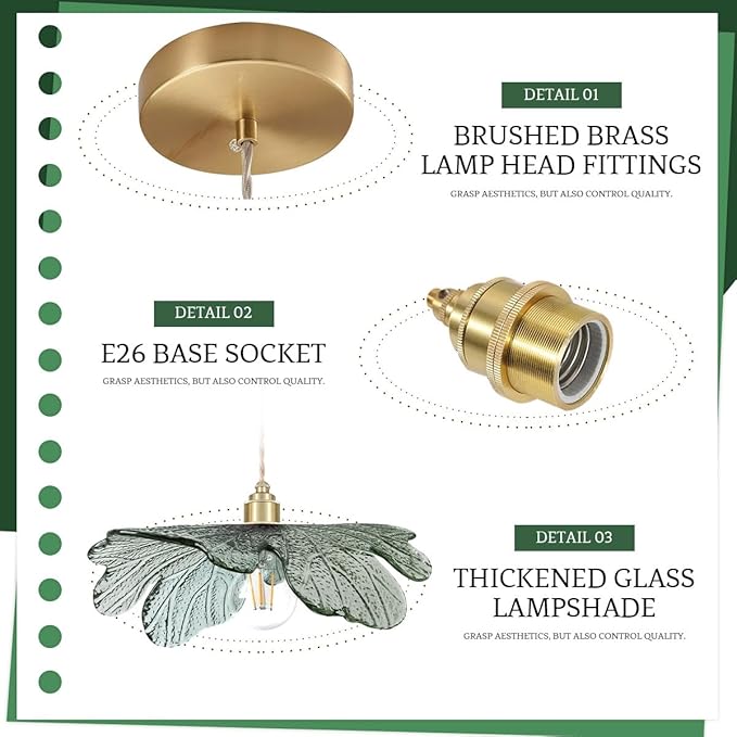 Gold Modern Brass Pendant Lights 15.74" Large Ceiling Hanging Light with Dark Green Glass Shade, Adjustable Glass Pendant Light for Dining Room Bedroom Hallway, 1-Light