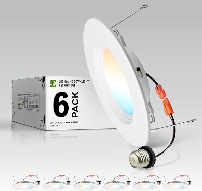 ASD 6 Pack Retrofit LED Recessed Lighting 6 Inch - 12W 2700K-5000K 1078LM Can Lights for Ceiling 6 Inch, Dimmable Recessed Lights, Baffle Trim Wet Rated Wafer Lights, ETL, Energy Star
