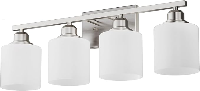 Sailstar 4-Light Bathroom Light Fixtures Over Mirror, Glass Shade & Anti-Rust Nickel Finished,Brushed Nickel Vanity Lights, Modern Bathroom Vanity Light, Bathroom Light for Small Space