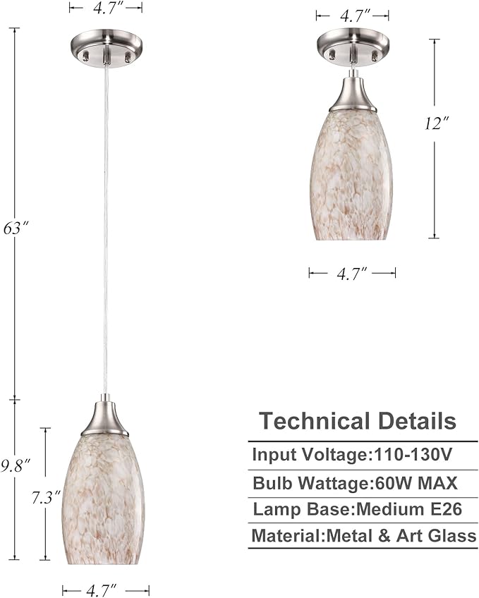 karyfine Milk Mini Glass Pendant Lights,Blown Art Glass Pendant Hanging Light Fixtures Kitchen Island Pendant Lamp Shade with Brushed Nickel Finish for Bar Counter,Hallway,Dining Room-3Pack