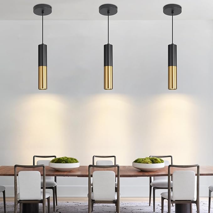 3 Pack Modern Black and Gold LED Pendant Lights, Minimalist Linear Hanging Light, 3 Color 2700K/4500K/6500K, Ceiling Mount Pendant Lamp for Kitchen Island, Dining Room, Bedroom, Bar, Cafe
