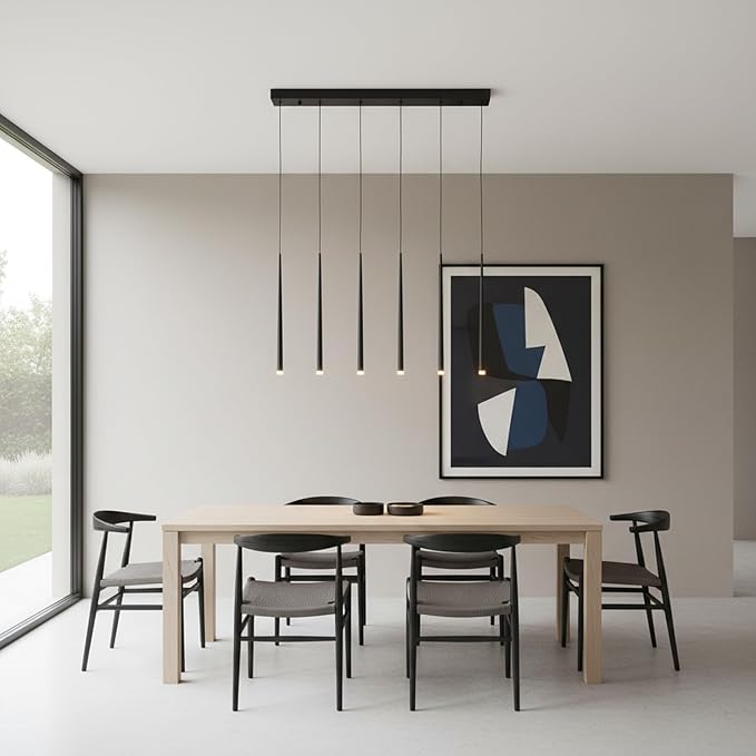 Modern Pendant for Kitchen Island, Linear Chandelier 6 Lights Cluster Bar for Dining Room, Black Warm White Dimmable