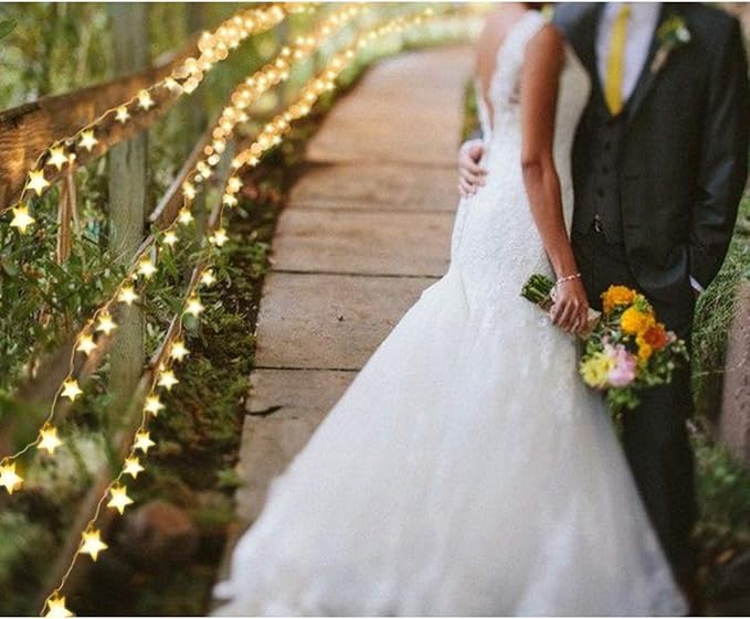 Warm White 50 Led Star Fairy Lights with Remote Control, Battery Powered Five-Pointed Star String Lights