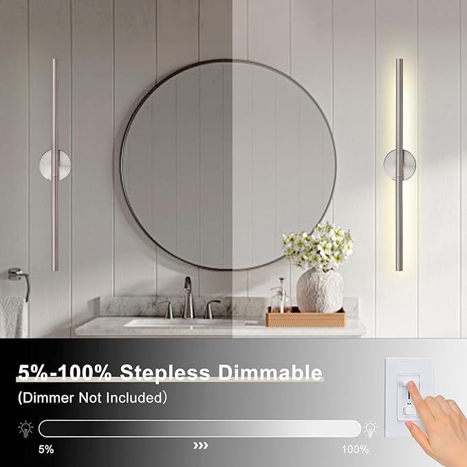 Brushed Nickel Bathroom Light Fixtures Over Mirror 30 Inch, 20W 360° Rotatable Dimmable 4000K LED Vanity Light Bar, Modern Bathroom Vanity Lights Above Mirror