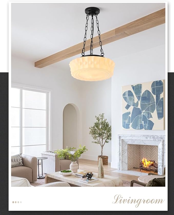 13.8" Vintage Milk Glass Pendant Light,Mid-Century Schoolhouse Hanging Ceiling Light Fixture for Bedroom,Dining Room,Hallway,Kitchen Island,4*G9 Dimmable Bulbs Included