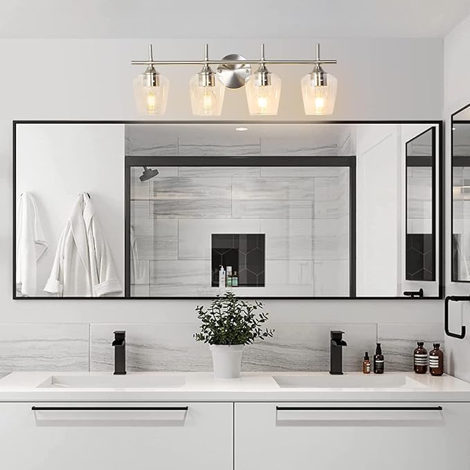 Bathroom Light Fixtures 4-Light Brushed Nickel Bathroom Vanity Light with Clear Glass Shade, Modern Wall Lights for Bedroom Hallway Living Room (Nickel, 4-Light)