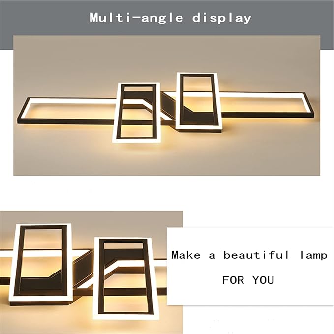 SMG Modern LED Ceiling Lights Fixture for Bedroom, 35" Remote Control Dimmable Led Chandelier, Flush Mount Square Design Ceiling Lamp for Kitchen Living Room Black