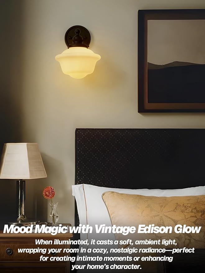 Black Wall Sconce Minimalist Vintage Bathroom Wall Sconce Light with Frosted Milk Glass Farmhouse Bathroom Vanity Lights for Living Room Bedroom Hallway E26 Hardwire