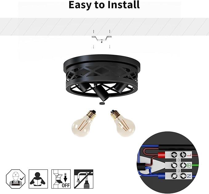 LVWIT 11.8 Inch Flush Mount Ceiling Light Fixtures, 3-Light Black Hallway Light, Round Light Fixtures Ceiling Mount for Kitchen Entryway Hall (E26 Base, Bulbs Not Included)