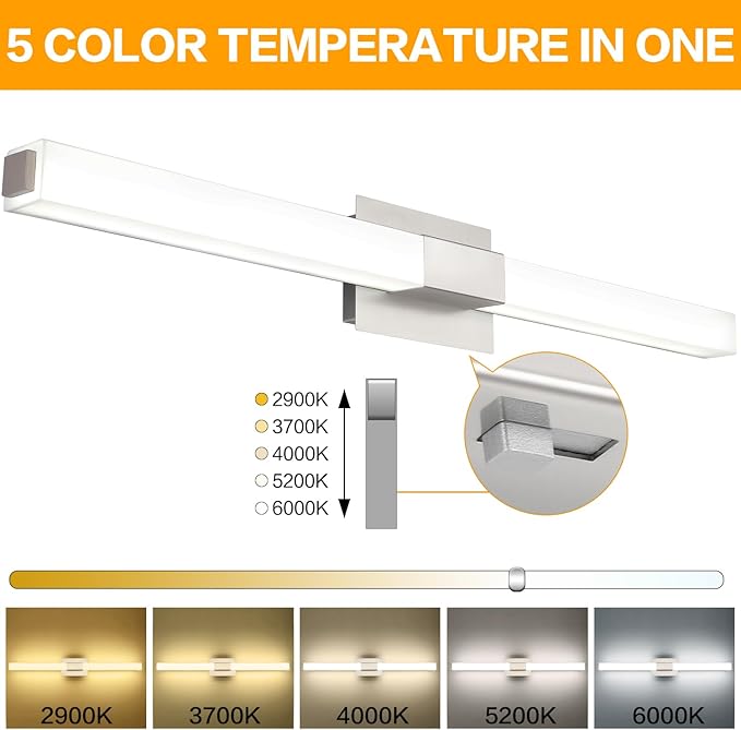 ZUZITO Bathroom Vanity Light Brushed Nickel, Modern LED Bathroom Lighting Fixtures Over Mirror, 5CCT Dimmable 40 Inch Vanity Lighting Fixtures for Bath