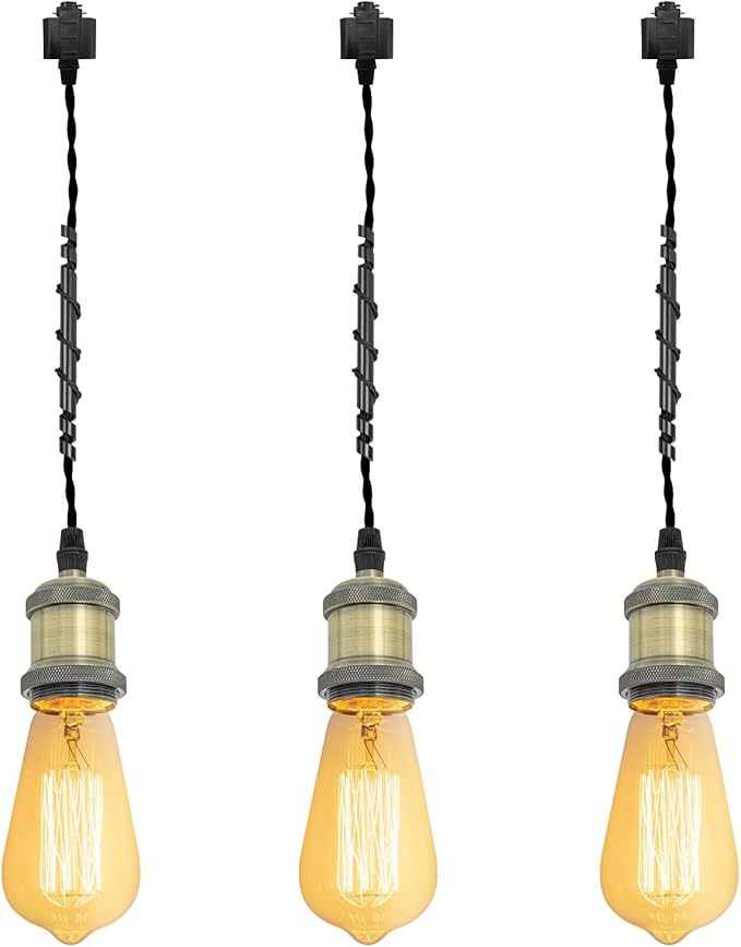 Kiven H-Type Track Lighting Pendants,Vintage Track Lighting Heads Adjustable Height, 3 Light Decorative h Track Pendant Lights, Bulb Not Included,Bronze Finish