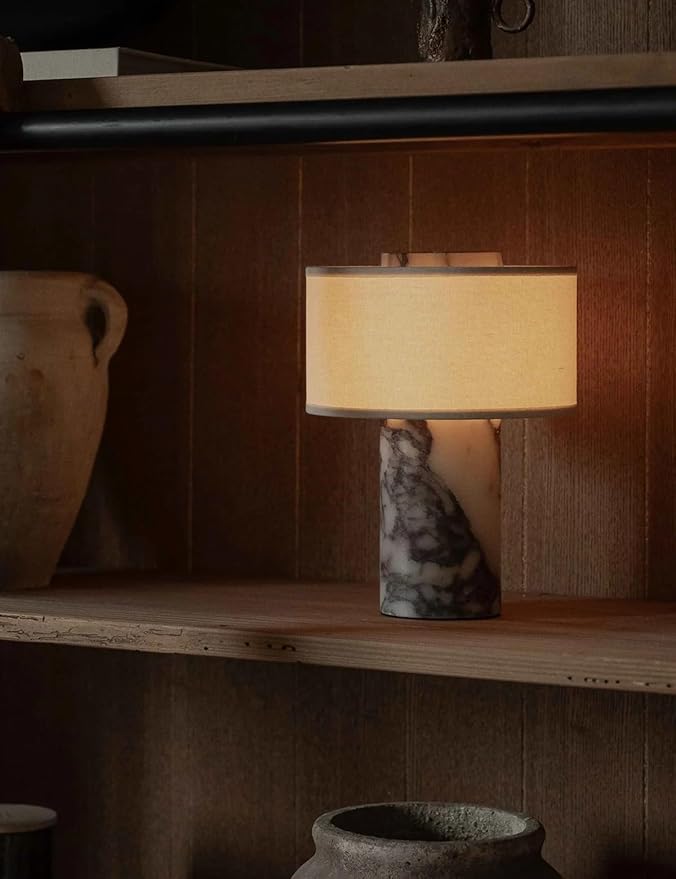 BSOD Marble Table Lamp, Natural Stone Lamps Collection - 10 inch Modern Luxury Design Decorative Light for Entry, Console, Bedroom, Living Room, Counter & Kitchen (Plug-in Calacatta Viola Lamp)