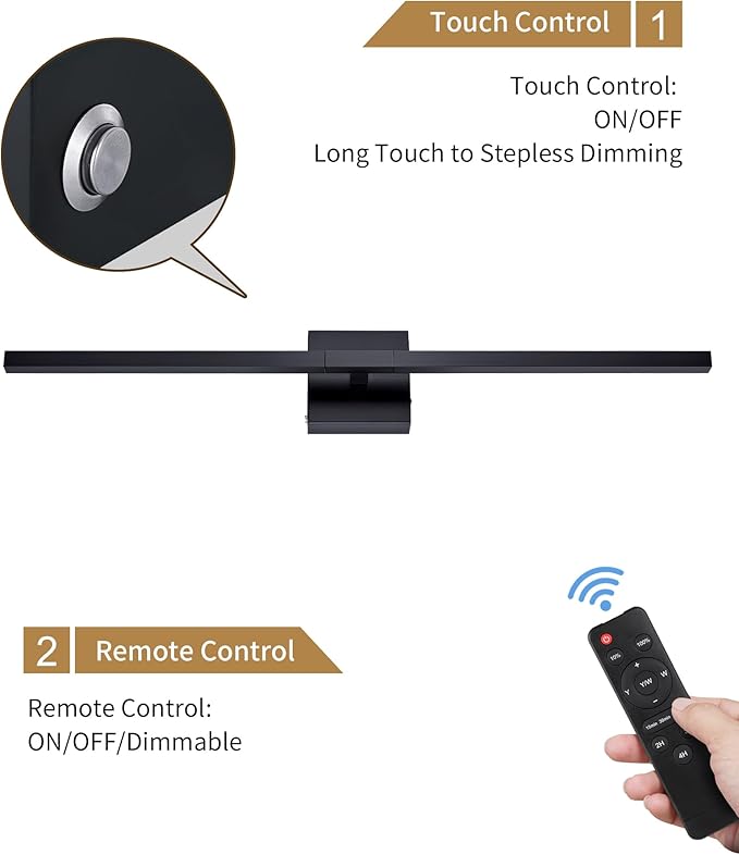 Rayogale 36 Inch 8000mAh Rechargeable Battery Operated Wall Sconce Set of Two, Cordless, 3000K/4500K/6000K, Dimmable, Timer, Remote, Touch Control, USB-C Charging, 360° Rotation for Living Room Black
