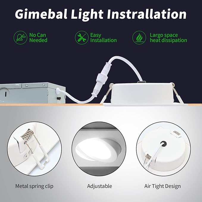 KnLnny Ware Square Gimbal Recessed Lighting 4 Inch 6 Pack,Eyeball Led Lights with Junction Box,5CCT Selectable,9W 750LM,Dimmable