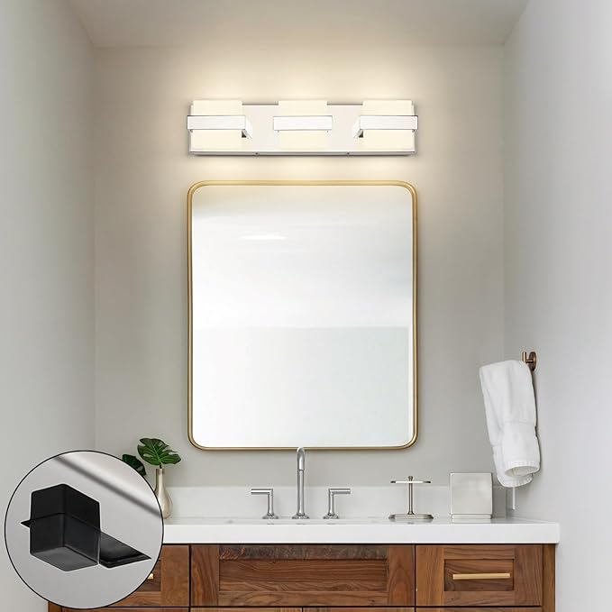 SOLFART 3-Lights Chrome Bathroom Light,Vanity Light Over Mirror, Modern LED Light Fixtures, 5 Color Temperature Adjustable Modern Light for Bathroom
