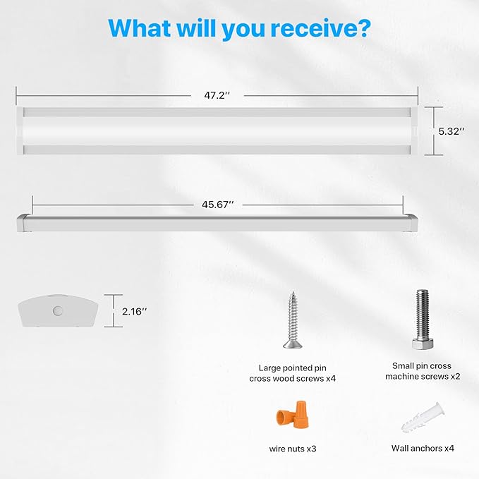 HYPERLITE 60W LED Wraparound Light 4 feet,6600LM LED Shop Lights Fixture with 3 Wattages for Garage,4000K Neutral White Wrap Light AC120V, ETL Listed 48inch Led Fixtures for Workbench, Office, Shop,6P