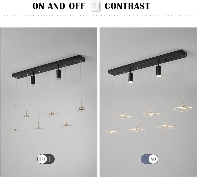 Siittoo Modern Chandeliers for Dining Room, 40in Dimmable LED Pendant Lights Kitchen Island with Remote Control, Adjustable Height Kitchen Island Lighting Fixture with Spotlights(34W, 6-Light)