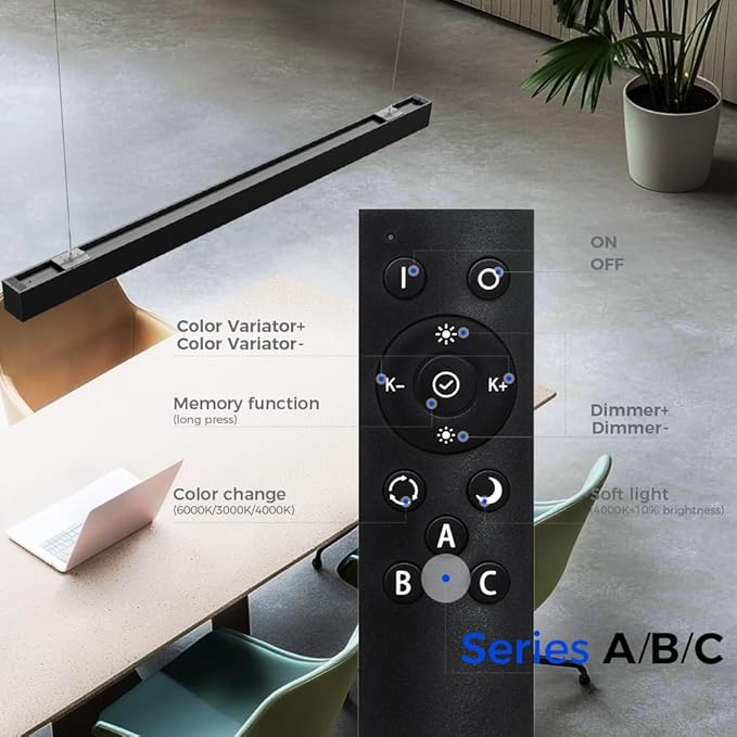 Barrina 5568 Remote Series LED Linear Light Fixture, 2nd-Generation, 4FT 45W Seamless Connection, 3000K-6000K Color Changing, Dimmable Office Shop Light with Remote, 5568 Series Black, 4 Packs