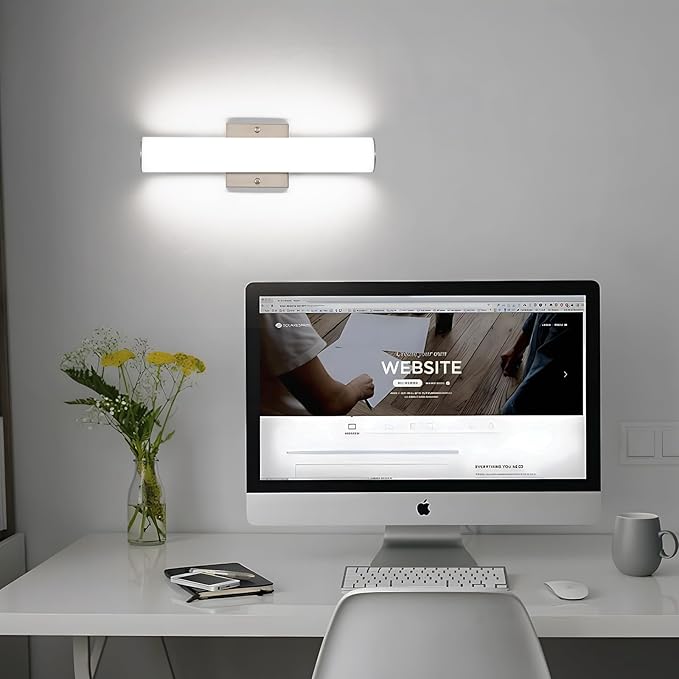 15.74" Modern Brushed Nickel Vanity Light Bar - 18W Dimmable LED Bathroom Lighting Fixtures Over Mirror, Wall Mount Bath Lights