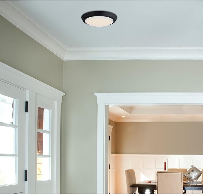 Westinghouse 6117400 Traditional One-Light, 11 Inch 20 Watt LED Indoor Flush Mount Ceiling Light Fixture, Matte Black Finish, Acrylic Shade