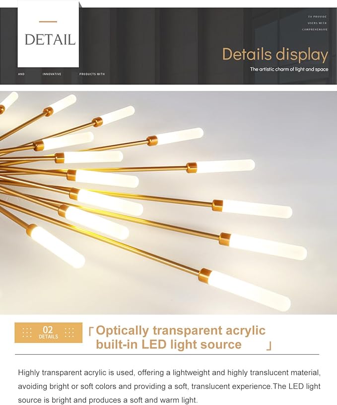 4000K Sputnik Metal Firework Designed Chandelier 18+1 Lights LED Ceiling Light Fixture Modern Flower Shape Ceiling Lamp Gold Flush Mount Ceiling Light for Living Room Bedroom Entryway Light Fixture