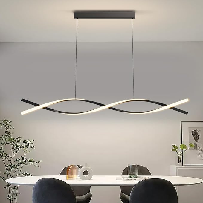 Modern Kitchen Island Pendant Lights, 47in LED Chandelier Fixture Dimmable 3000k-6000K Color, Aluminum Island Lighting Lamp for Dining Room, Billiard Room