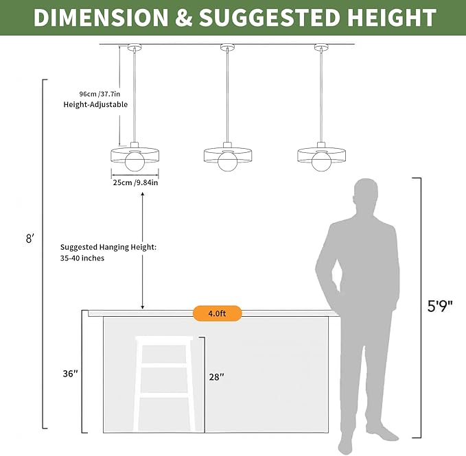 Pendant Lights Kitchen Island: Mid-Century Modern Hanging Light Fixture - Glass Pendant Lamp for Entryway Dining Room Over Table Bedside (Green, 25cm/9.84inch)