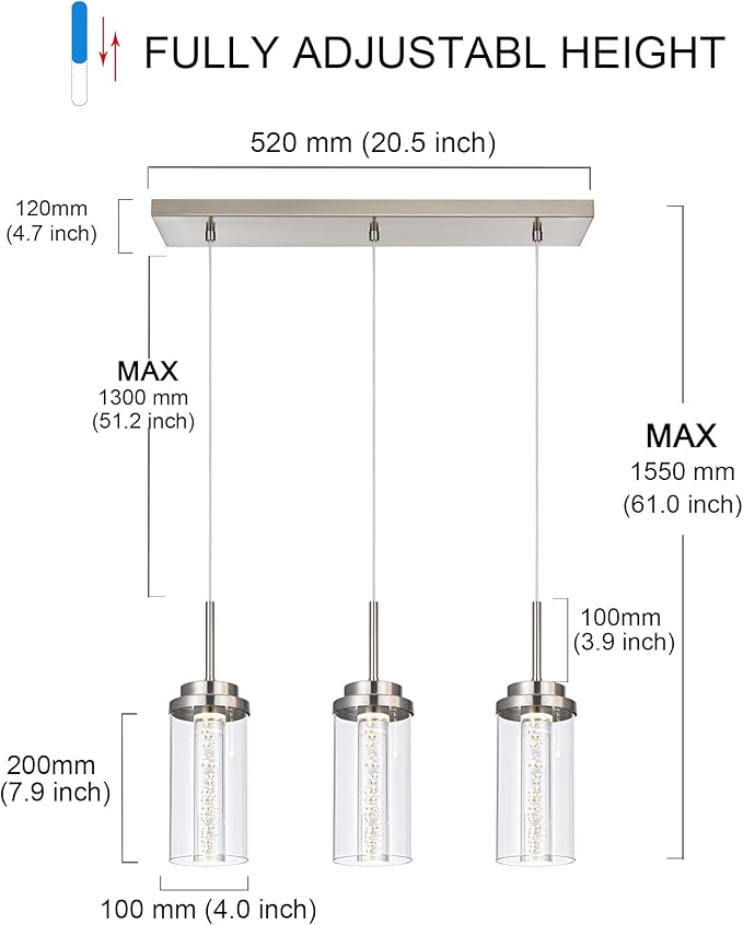 MELUCEE Modern LED Linear Pendant Light Brushed Nickel, 23IN Ceiling Chandelier Light Fixture Hanging with Clear Glass, 3000K-6000K Adjustable Color Temperature Island Light for Dining Room Kitchen