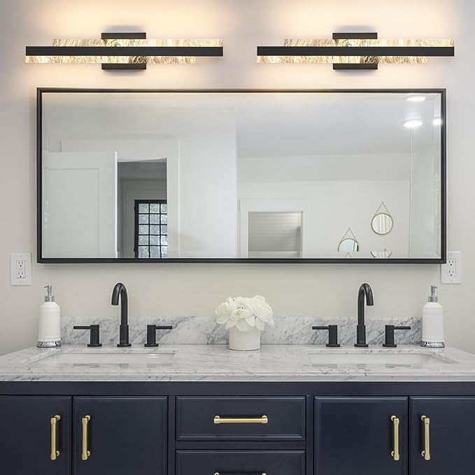 Modern Bathroom Vanity Light: Matte Black 24 inch 28W Dimmable LED Bath Bar Light Fixtures Over Mirror - Wall Sconce Picture Lights for Paintings Cabinets Bedroom 3000k