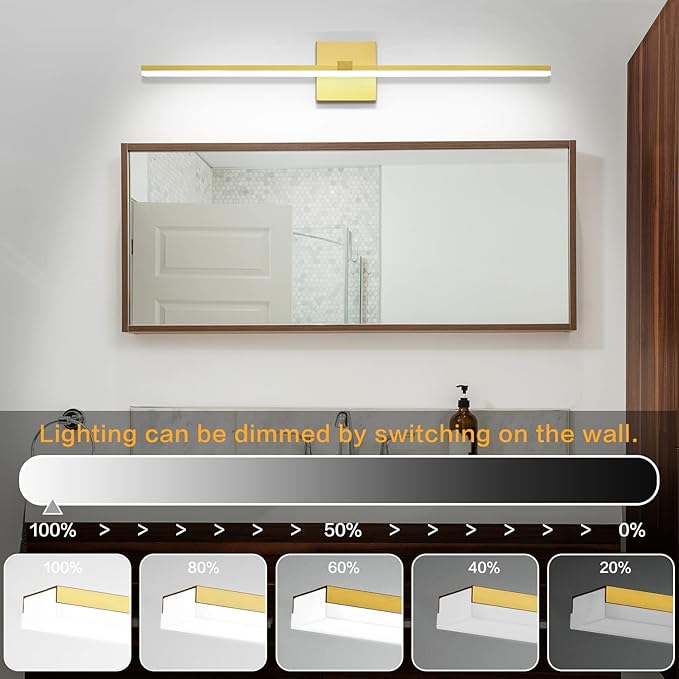 ZUZITO LED Vanity Light Gold Modern 30 inch Bathroom Lighting Fixtures Over Mirror Dimmable Bath Wall Lights Bar