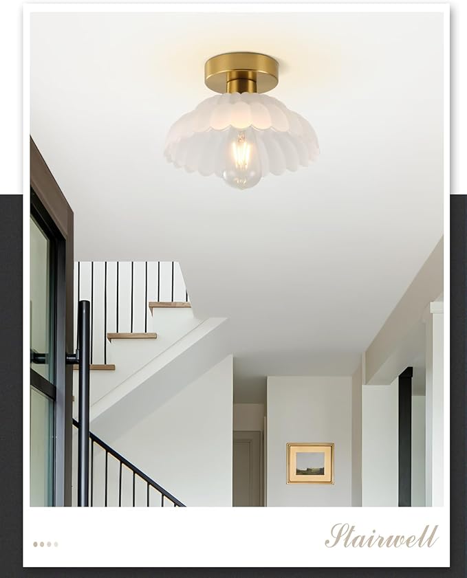 ANYLOVE 10 Inch Frosted Glass Vintage Glass Semi Flush Mount Ceiling Light, E26 Socket for Bedroom Kitchen Hallway Foyer