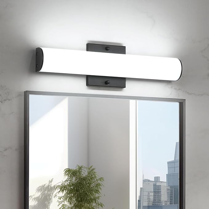 18W LED Bathroom Vanity Light Bar,16Inch Matte Black Bathroom Wall Lighting Fixtures Over Mirror, Modern Acrylic Bath Wall Fixture, Cool White 5500K Wall Sconce Lighting