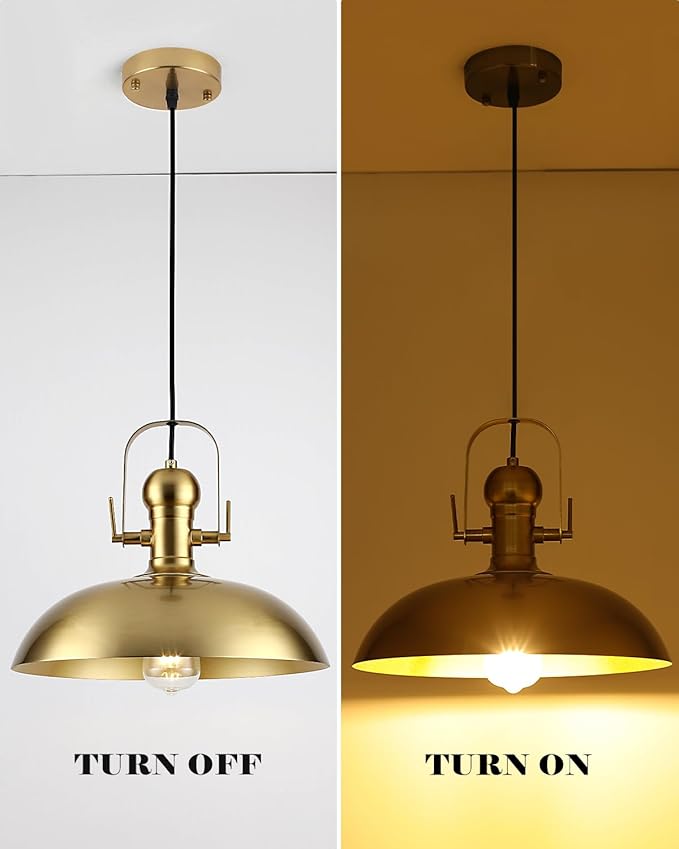 Gold Pendant Lights Kitchen Island 2 Packs, Gold Dome Pendant Light 13.8 Inch, Industrial Farmhouse Pendant Light, Island Pendant Lights for Kitchen Barn Hallway Porch Dining Room