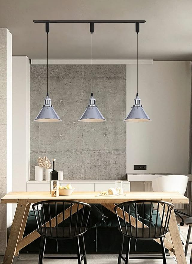 3-Pack Adjusted Wire Length H-Type Track Hanging Light 3.9 Ft Black Cord E26 Base Silver Metal Pendant Light Fixture,Industrial Lamp for Loft Aisle Balcony(No Bulb,No Track)
