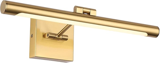 LED Picture Light Fixtures 16.54 Inches, Modern Metal Artwork Wall Lamps with Single Swing Arm, 7W (50W Eqv.), Hardwired Connection, Non-Dimmable, 3000K Warm White, CRI80+, Golden-Like Brass Finish
