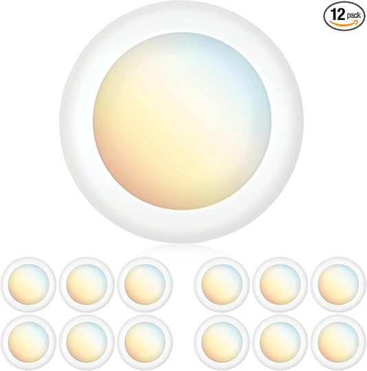 PARMIDA (12 Pack) 5/6 Inch Dimmable 5CCT LED Disk Lights, 15W Surface Mount Ceiling Disc Lighting 5 Color Selectable 2700K/3000K/3500K/4000K/5000K 1100lm, J-Box Or Recessed Can Installation, UL-Listed