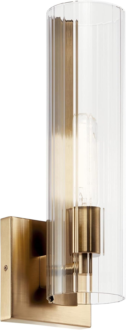 Kichler Jemsa 1 Light Wall Sconce, Modern Light with Clear Fluted Glass in Champagne Bronze for Bathroom, Powder Room, Sides of Fireplace, Down a Hallway, Kitchen, or Bedroom (14" x 4.75"), 55165CPZ