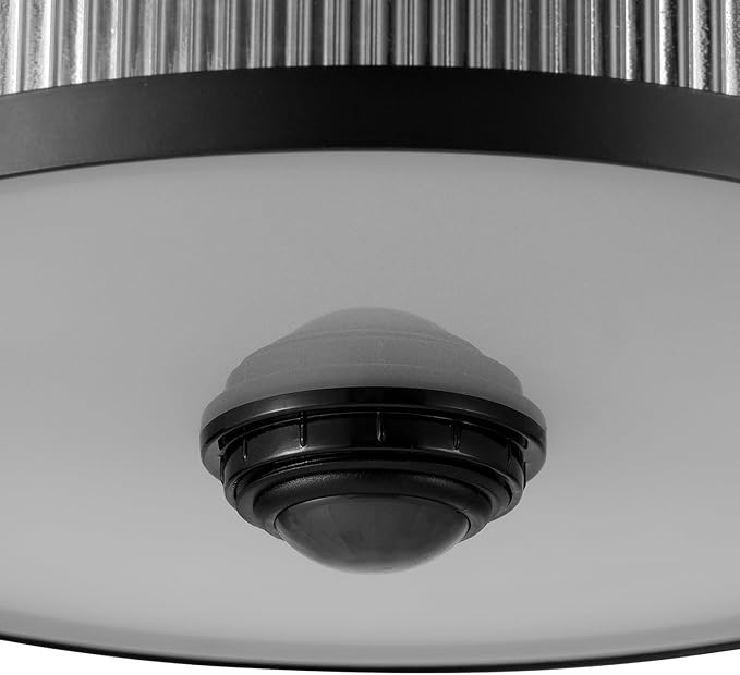 GLOBE Electric 60000123 2-Light Motion Activated Outdoor Flush Mount Ceiling Light, Matte Black, Ribbed Glass Shade, Frosted Lens, 360-Degree Detection, 25ft Range, Weather Resistant, Kitchen Décor