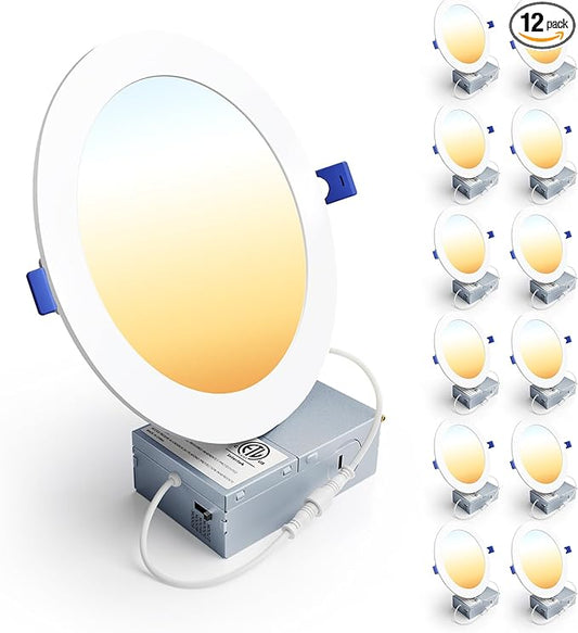 Ensenior 12 Pack 7 Inch LED Recessed Ceiling Light, Dimmable, 2700K-5000K 5CCT, 1600LM 15W 120V, High Brightness Canless Wafer Downlight - ETL&FCC&IC