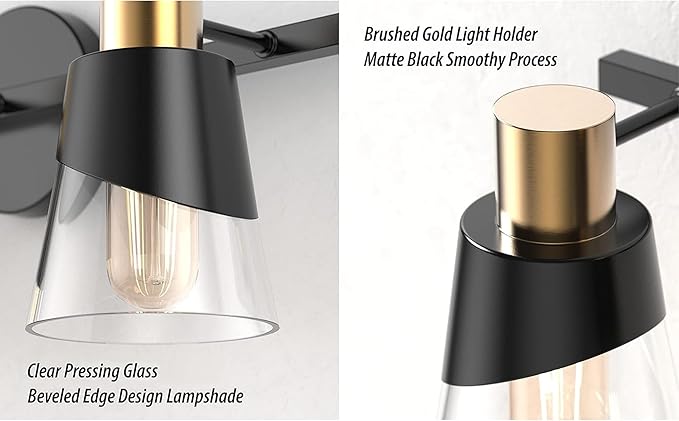 URSOLA Bathroom Light Fixtures, 5 Lights 36inch Black and Gold Vanity Light, Bathroom Lighting Fixtures Over Mirror, Wall Light with Clear Glass Shade, E26 Base (Bulbs Not Included)