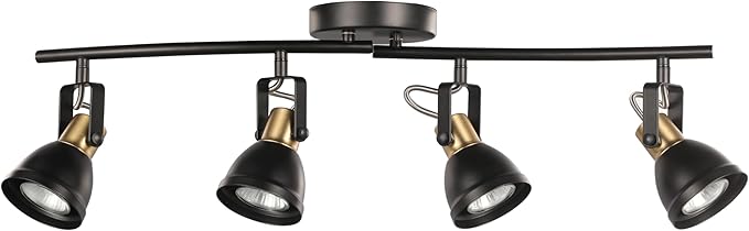 4 Light Track Lighting Kit, Matt Black Brass Finish 4 Way Adjustable with Moden Flush Mount Ceiling Spotlight for Kitchen,Dining,Living Room,Home Improvement