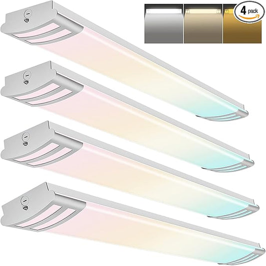 4 Pack 4FT 3CCT LED Linear Flush Mount Lights 50W 5000lm 3000K/4000K/5000K Selectable, 4FT LED Puff Lights Flush Mount for Kitchen, Utility Room, Laundry, Fluorescent Replacement, 120-277V, ETL