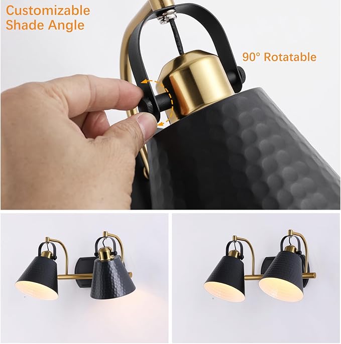 PAZALA Black and Gold Vanity Light, 3-Lights Farmhouse Vanity Light, Bathroom Light Fixtures Over Mirror, 24inch Modern Bathroom Wall lamp for Bath Mirror Living Room Cabinet Bedroom