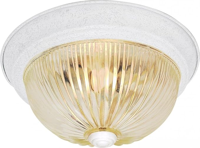 NUVO SF76/192 Two Light Flush Mount, Textured White/Clear Ribbed Glass