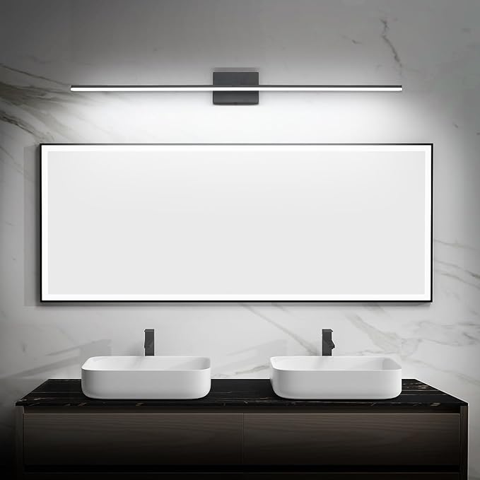 ZUZITO 48in Black Bathroom Vanity Light Over Mirror Modern Bath Lighting Fixtures Over Mirror 32W LED Bathroom Lights Bar 5CCT Dimmable