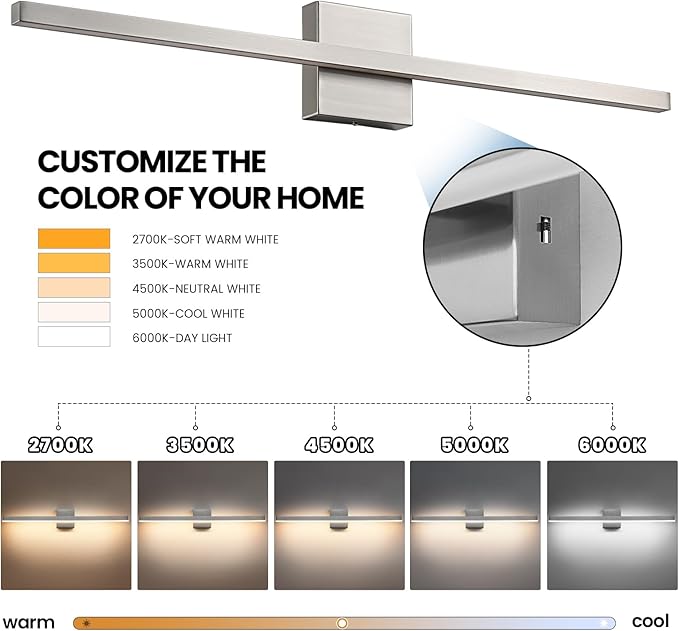 Epinl Brushed Nickel Vanity Light for Bathroom - 23.6inch Bathroom Vanity Light Fixture Dimmable 5CCT Modern Bathrooms Sconce 18W LED Bathrooms Wall Lighting Fixture Over Mirror
